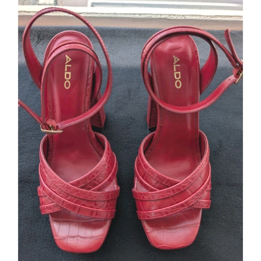 ALDO Women's Dwaurith Croc Embossed Block Heel Platform Sandals W7. 5 - Picture 4 of 9